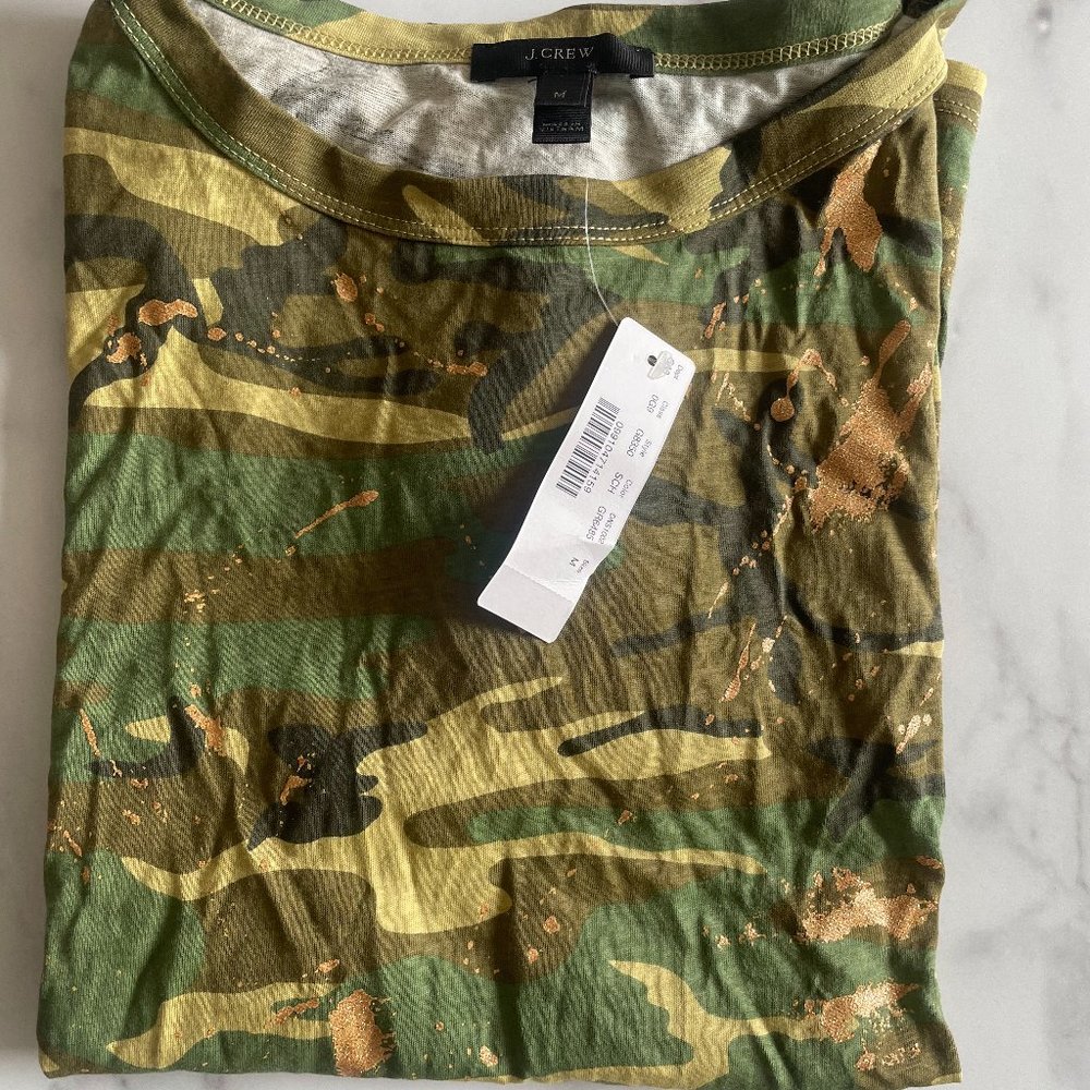 J. Crew Camo and Gold Splatter Tee sz M